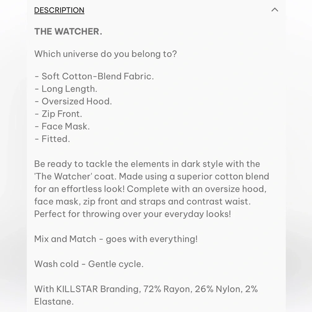 NWT Killstar The Watcher Coat Jacket Black Size XXL - Picture 16 of 16